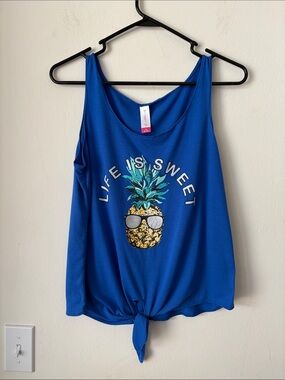 No Boundaries Blue Pineapple Tie-Front Tank